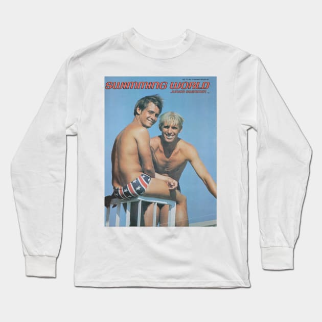 SWIMMING WORLD Junior Swimmer - Vintage Physique Muscle Male Model Magazine Cover Long Sleeve T-Shirt by SNAustralia